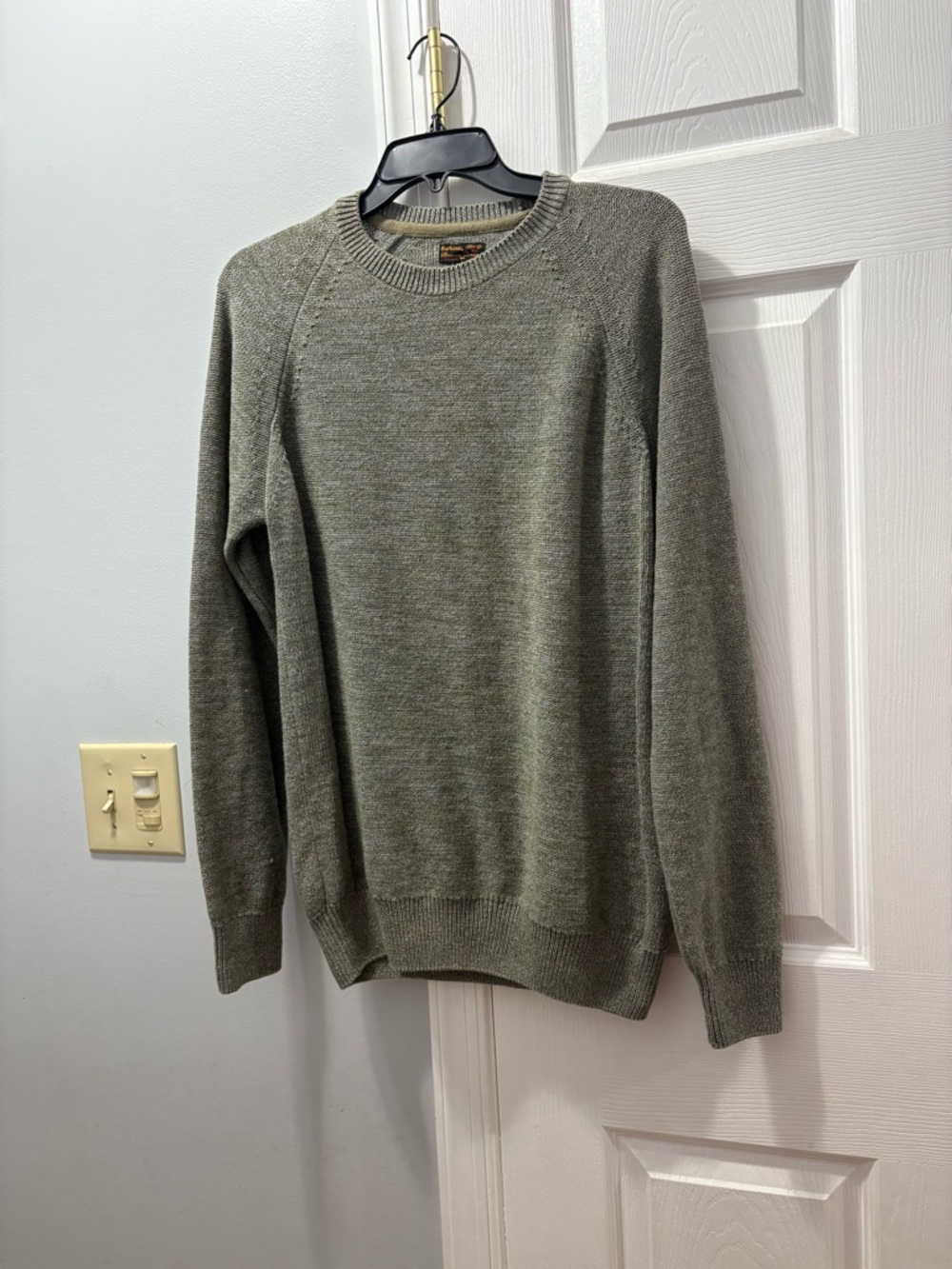 Barbour Cotton Olive Crewneck Sweater Fisherman Style Size Medium